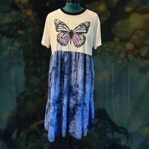 OOAK Butterfly Graphic Tee midi Dress | Spliced Boho Maxi | Size L